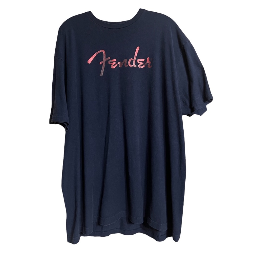 Fender Guitars Navy Blue Shiny Red Spell out T Shirt  Sz 2X EUC